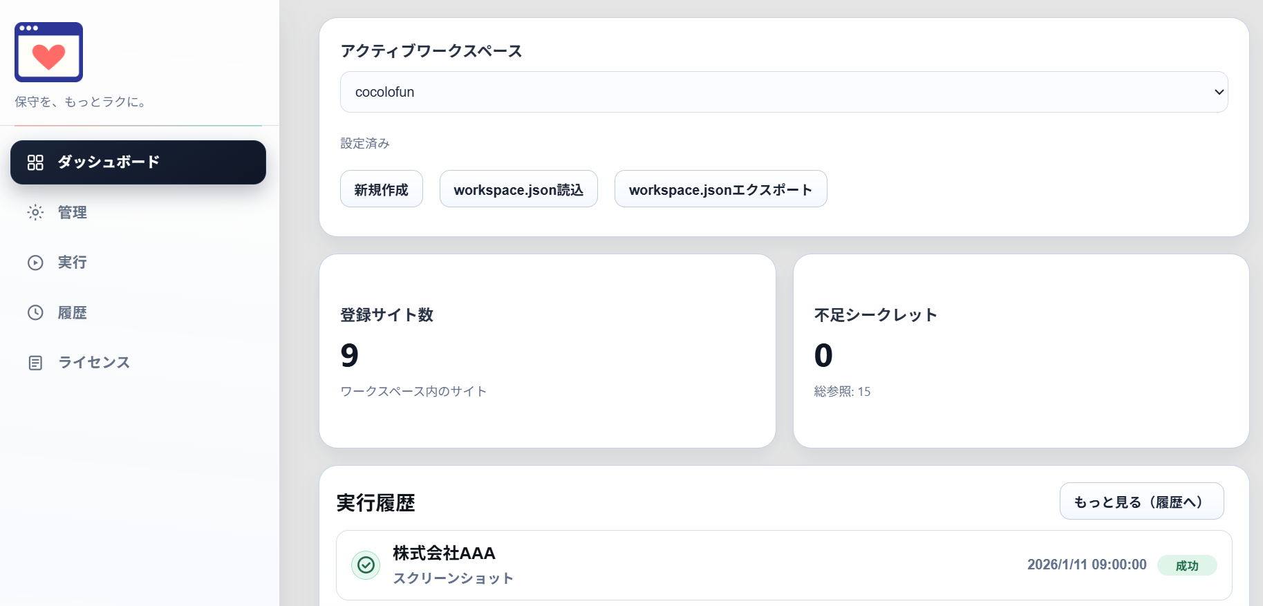 CocoCare ダッシュボードのプレビュー